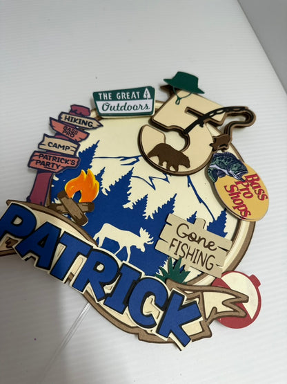 Custom bass pro shop theme cake topper with child's name and age