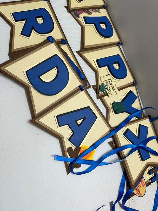Custom birthday banners titled 'Bass Pro Shops Theme Birthday Banner'