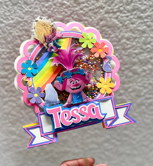 Colorful Troll Inspired Cake Topper | Personalized Rainbow Birthday Decoration | Custom Name Party Topper